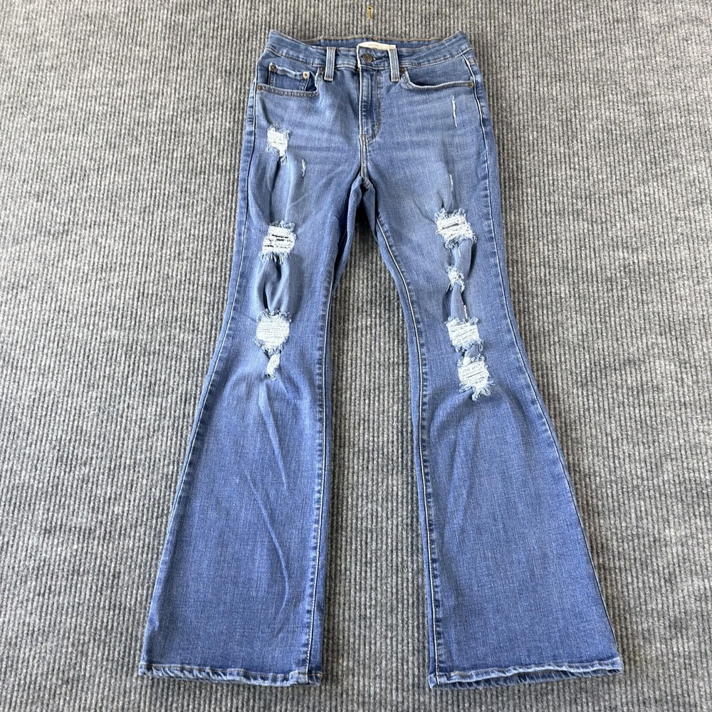 Levis 726 High Rise Flare Jeans‎ Womens 28x32 Blue Medium Wash Stretch Denim